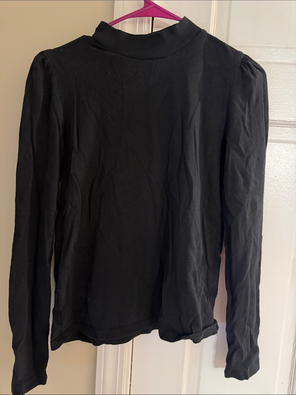 Zara Black Mock Neck Long Sleeve Top with Subtle Puff Shoulders
